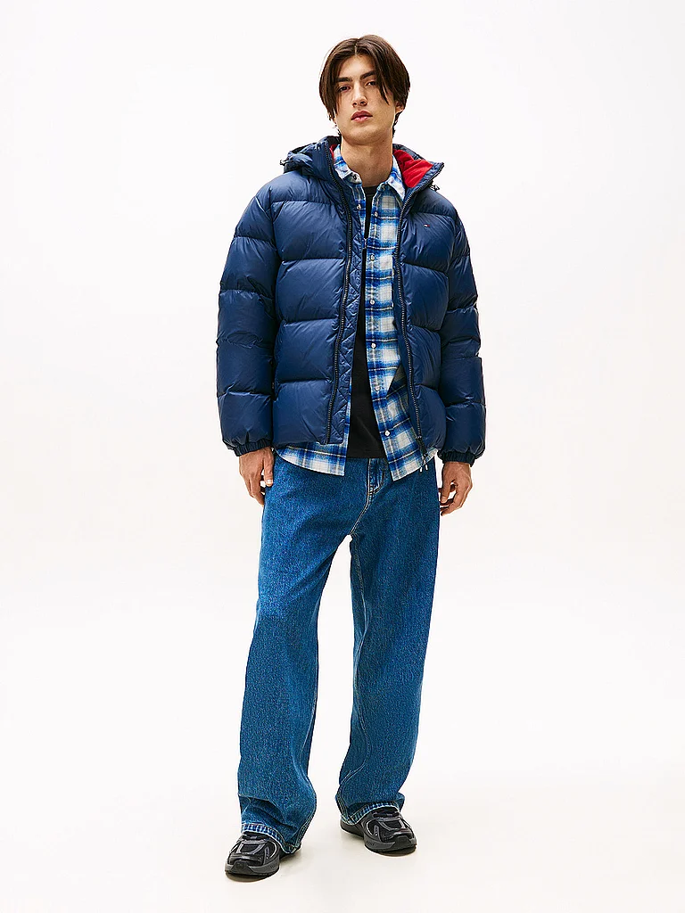 Steppjacke TOMMY JEANS "TJM ESSENTIAL DOWN JACKET EXT", Herren, Gr. XL, blau (schwarz night navy), Web, Obermaterial: 100% Polyester, Jacken Steppjacke, Winterjacke Outdoorjacke Gefüttert 2 in 1 Jacke abnehmbare Kapuze 3